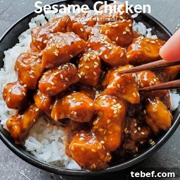 Instant Pot Shrimp Stir-Fry: Quick Garlic Soy Recipe 13 Sesame Chicken on rice in a black bowl with chopsticks