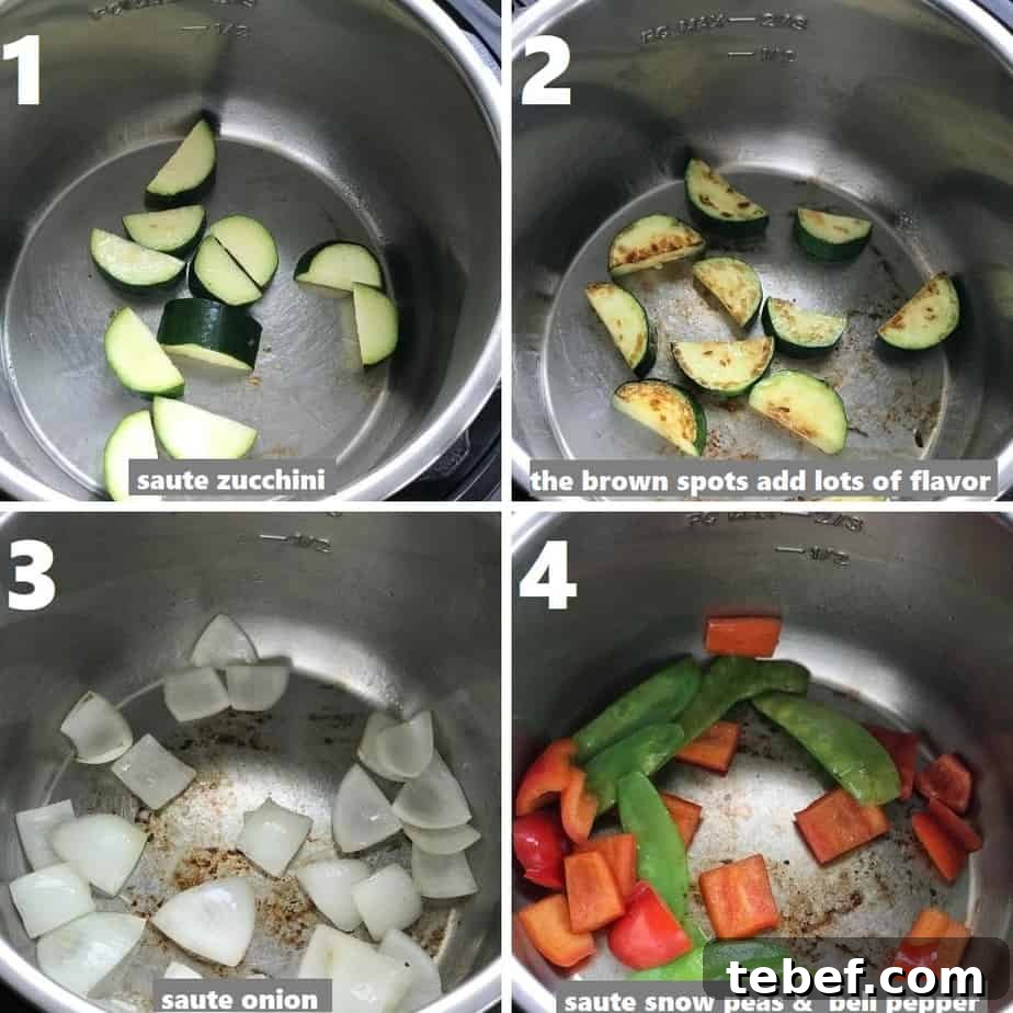 Instant Pot Shrimp Stir-Fry: Quick Garlic Soy Recipe 5 sauteing veggies in instant pot