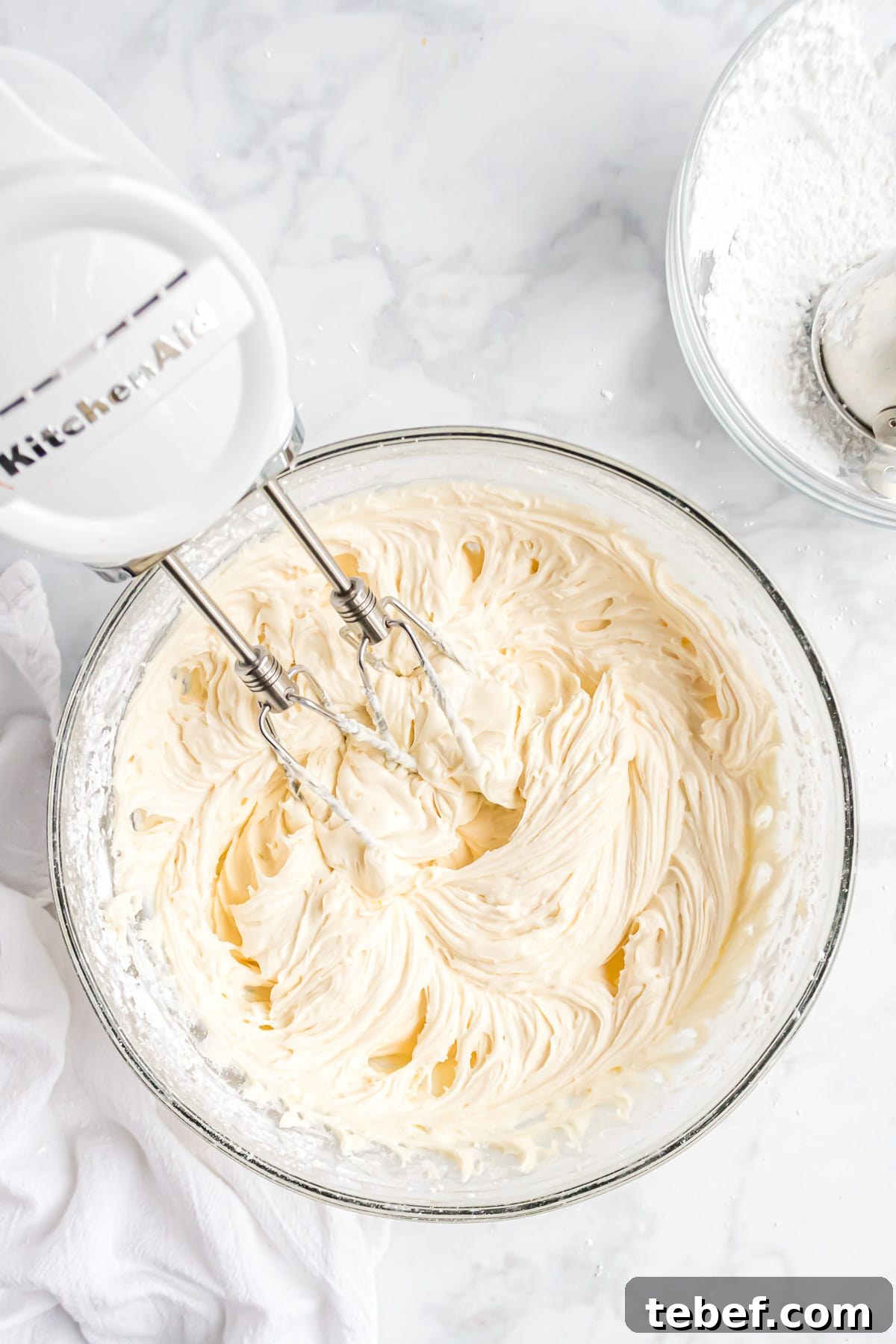 Creamed butter in a large bowl.