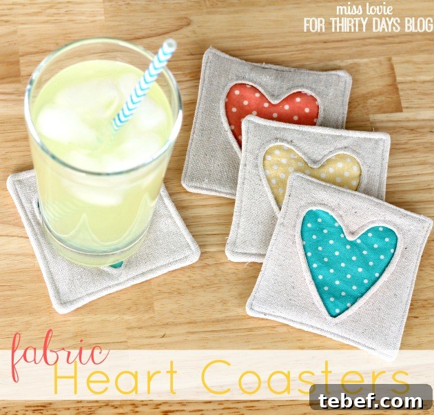 The cutest Fabric Heart Coasters - tutorial and pattern included. Simple to make, perfect beginner project. Love these!