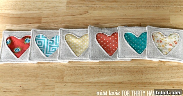 13 Fabric Heart Coasters Inverse Applique