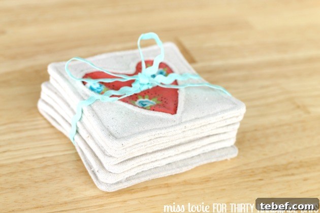 11 Heart Fabric Coasters Inverse Applique