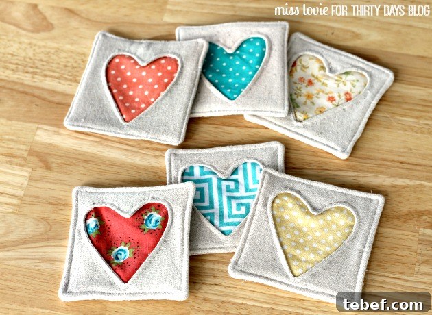 10 Fabric Heart Coasters Valentine's Day