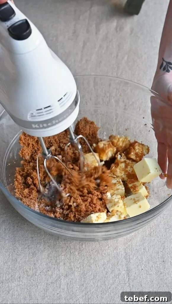 Chewy Chocolate Gingerbread Cookies Recipe for Holiday Baking 5 Hand mixer creaming butter and sugar together in a bowl.