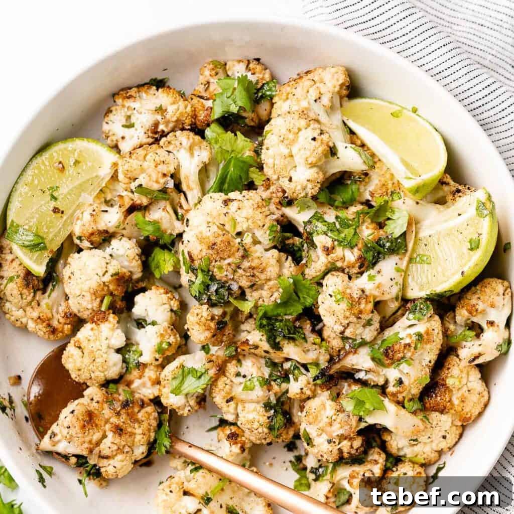 cilantro lime roasted cauliflower in bowl