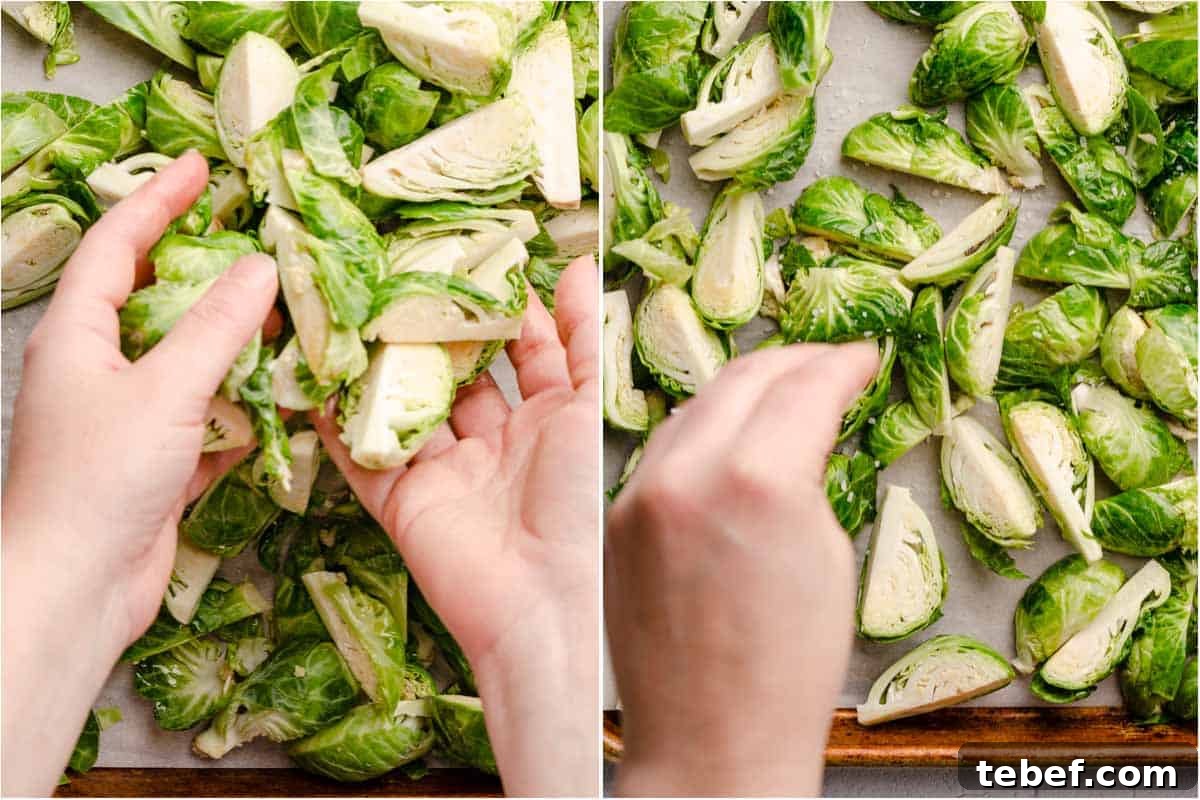 prepping brussels sprouts