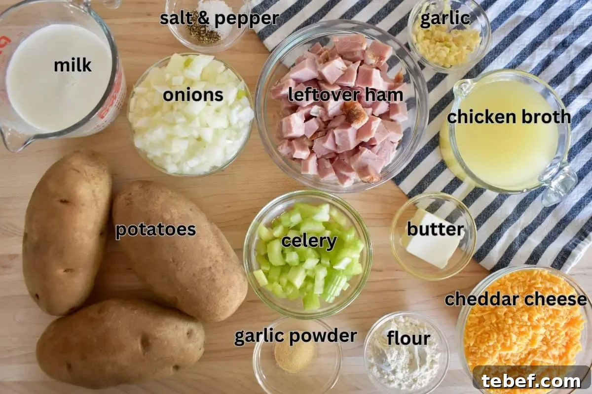 Cheesy Ham and Potato Casserole Recipe for Leftover Ham 4 Ingredients for recipe include broth, onions, and celery.