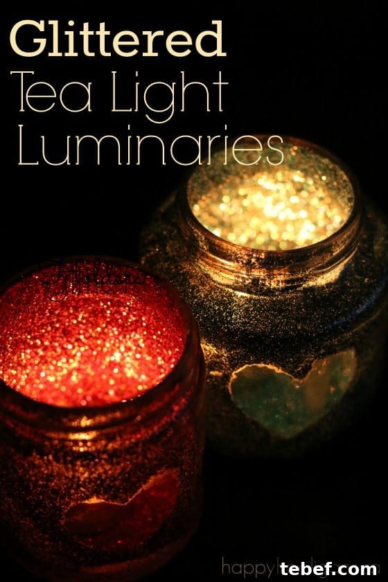 Mess-Free Glitter Tea Light Lanterns for Sparkling Home Decor 2 Glittered Tea Light Luminaries - an easy Valentines craft for Kids to Make - Happy Hooligans