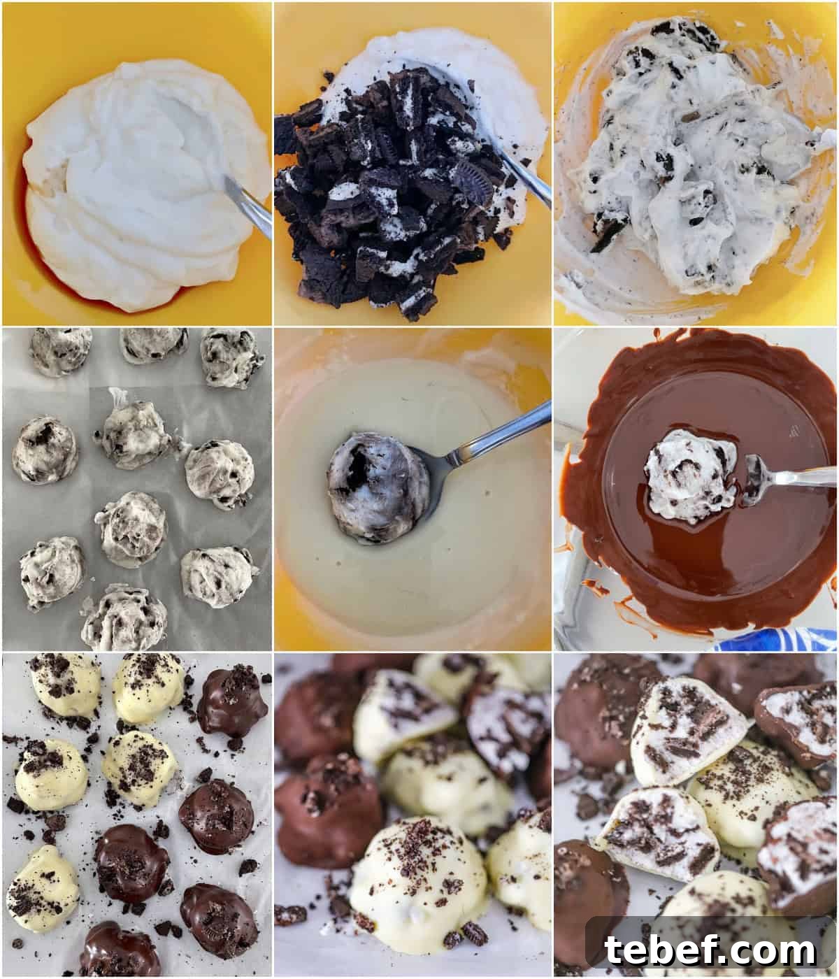 White chocolate dipped Oreo yogurt bites with crushed cookie topping frozen oreo clusters