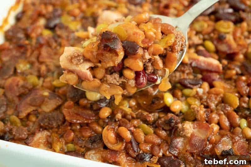 What to Serve with Little Smokies: 10 Delicious Side Dishes 7 calico beans baked beans in white baking dish and spoon