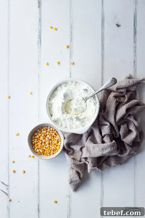 A bowl of corn kernels and a bowl of cornflour.