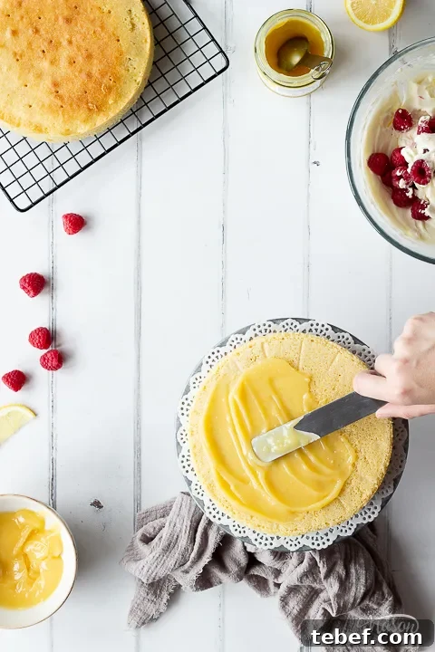Someone spreading curd onto a cake.