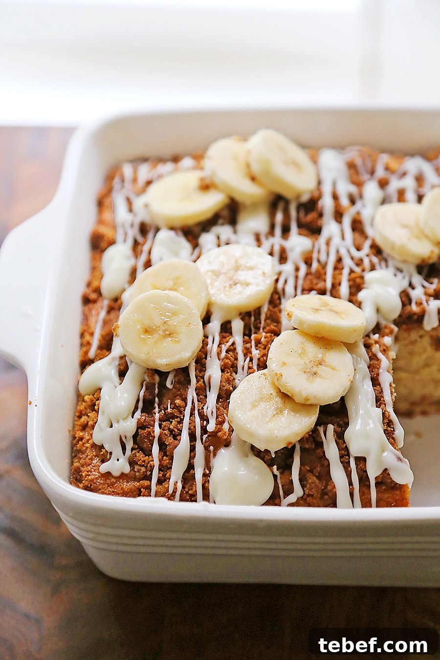 Sliced banana coffee cake