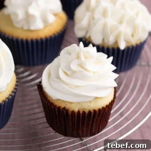 Gluten-Free Vanilla Cupcakes Recipe for Moist, Fluffy Results 17 gluten free vanilla cupcake in brown wrapper with white frosting on round wire rack