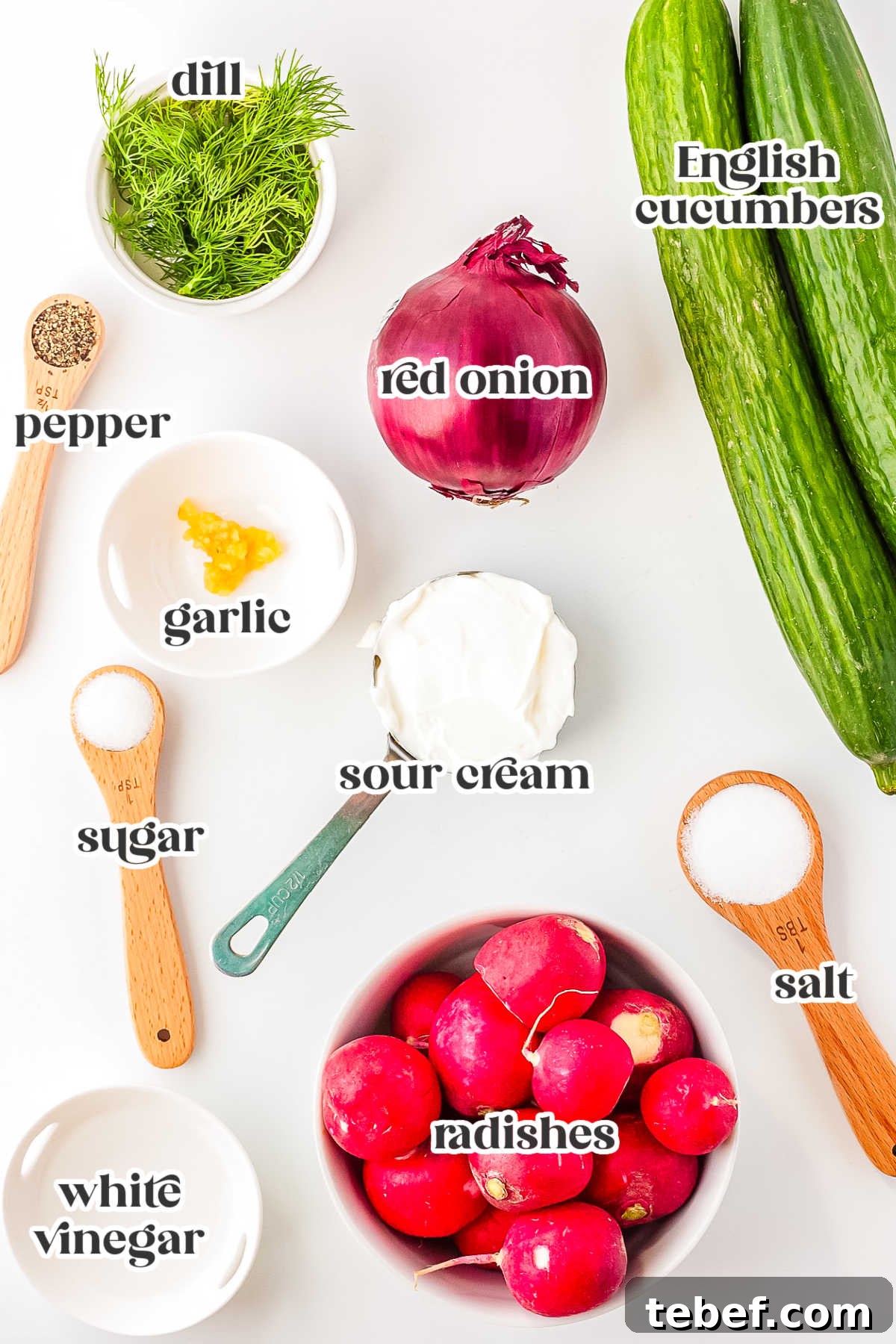 The recipe ingredients with text overlay labeling each one.