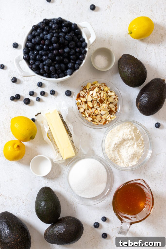 Ingredients for Avocado Blueberry Tarts with Almond Crust