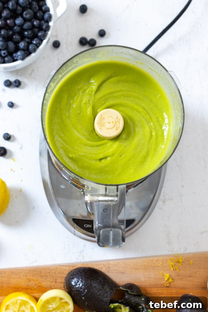 Creamy avocado tart filling for Avocado Blueberry Tarts with Almond Crust