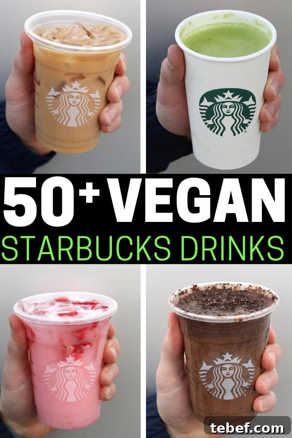 A four way split picture showing four different Starbucks drinks.