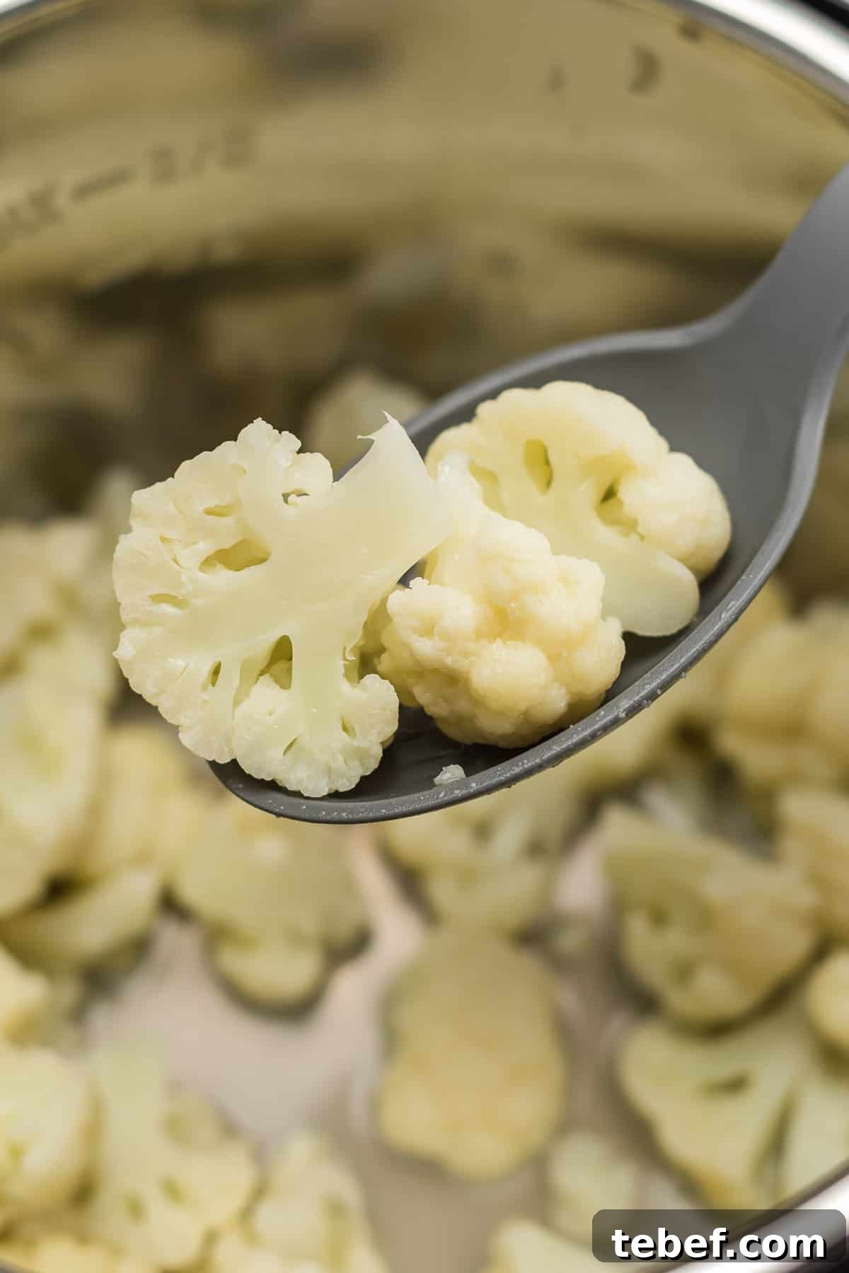 spoon taking cauliflower from the pot