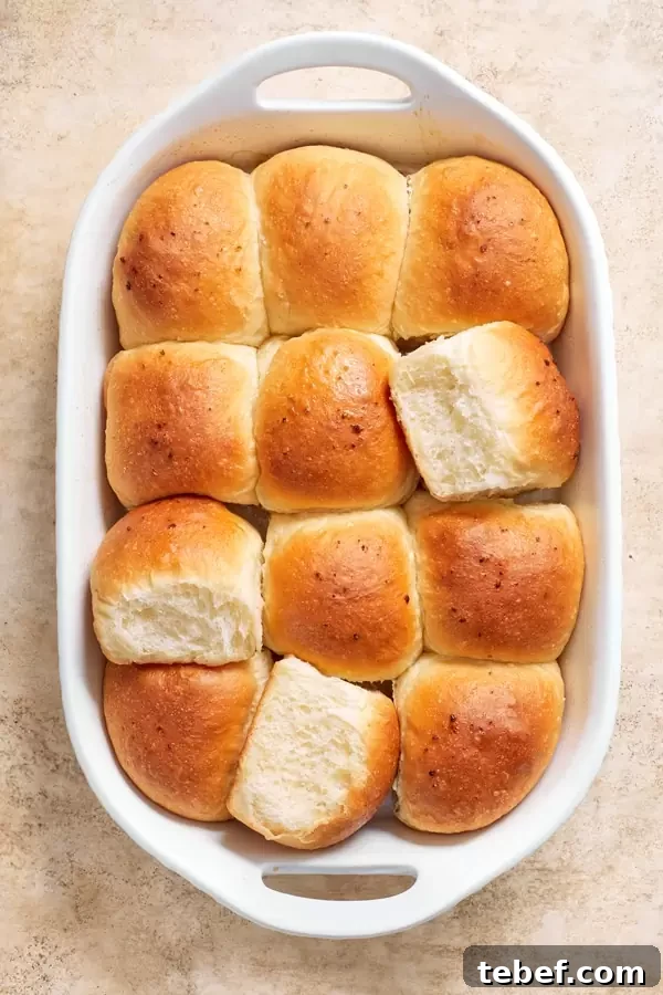 Dairy Free Yeast Rolls in a white baking dish.