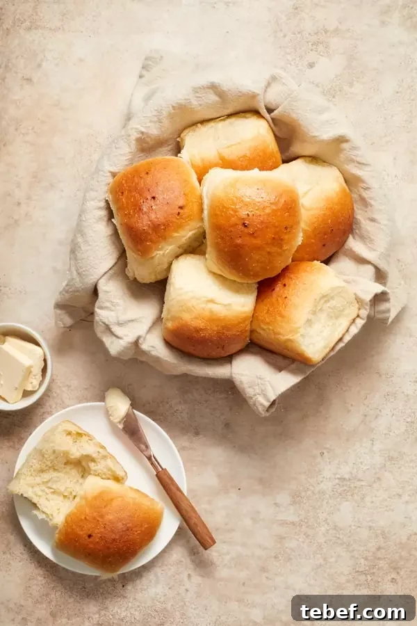 Dairy Free Bread Rolls in a basket with one split open off to the side.