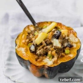 Stuffed acorn squash with savory filling.