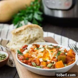 Shakshuka with butternut squash and eggs.