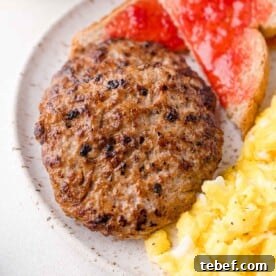 Breakfast sausage patties with eggs.