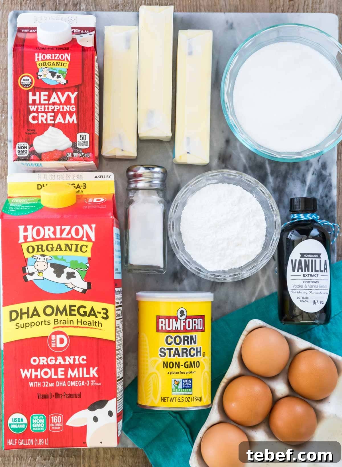 Overhead view of ingredients for making German buttercream