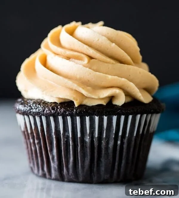 Dark chocolate cupcake with peanut butter frosting