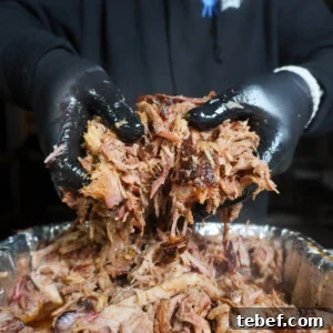 Perfect Slow-Cooker Pulled Pork Sandwich Recipe 16 Shredded classic pulled pork in hands.