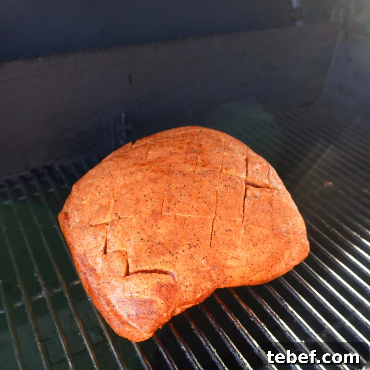 Perfect Slow-Cooker Pulled Pork Sandwich Recipe 7 Raw seasoned pork shoulder on the grill.
