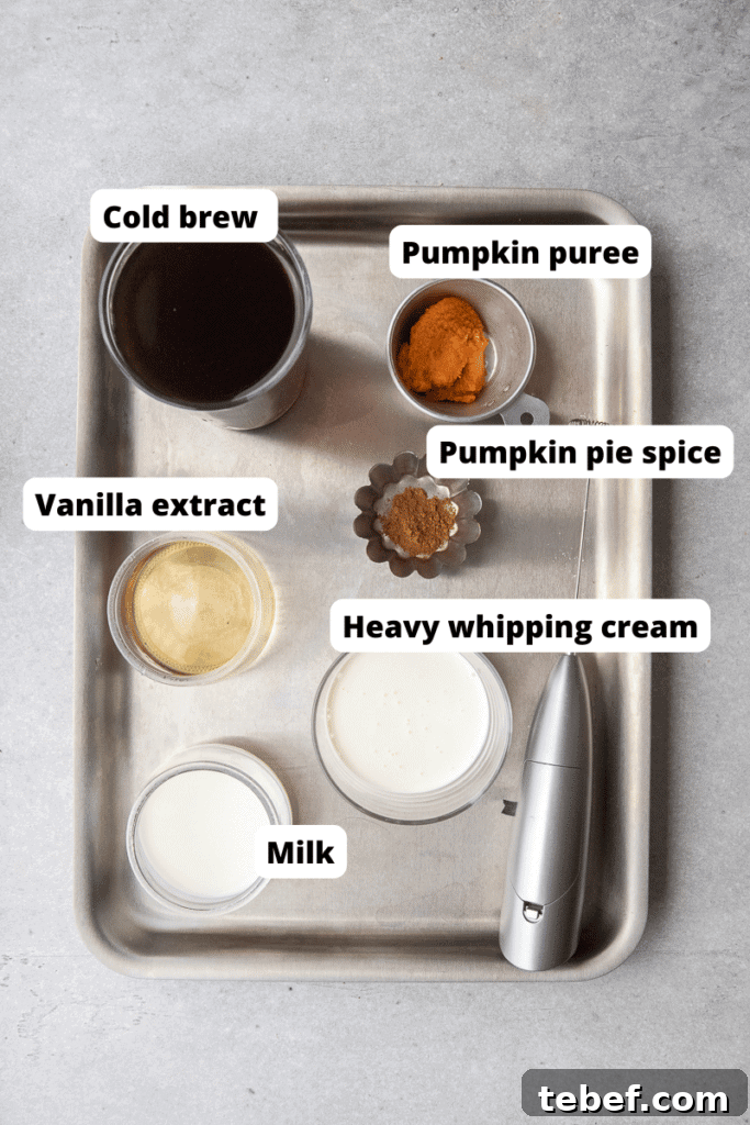 Ingredients for pumpkin cream cold foam cold brew 