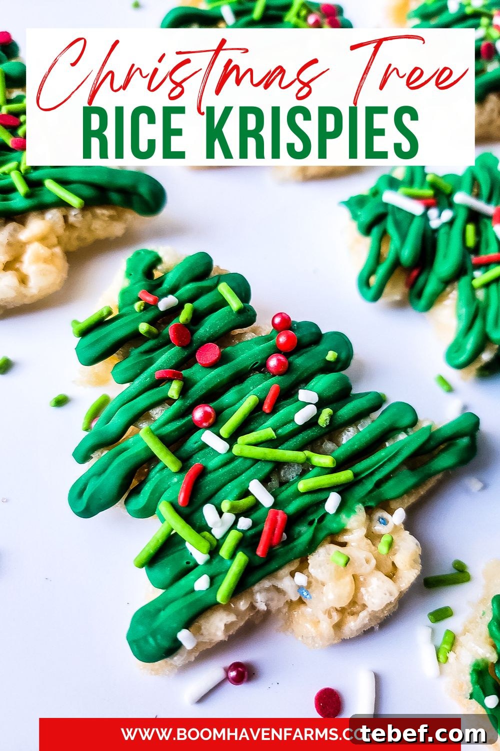 Rice Krispie Christmas Trees: Festive Holiday Treat Idea 2 Christmas tree shaped Rice Krispies with icing and sprinkles