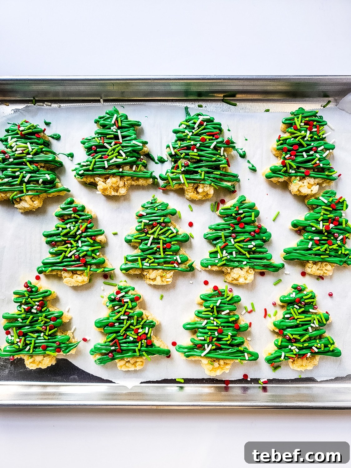 Rice Krispie Christmas Trees: Festive Holiday Treat Idea 10 sheet pan christmas tree Krispies