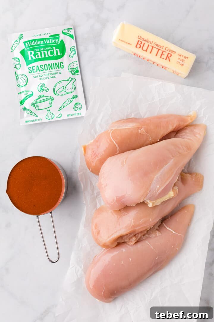 Oven-Baked Buffalo Chicken Thighs with Crispy Skin 3 ingredients for the Buffalo Chicken.