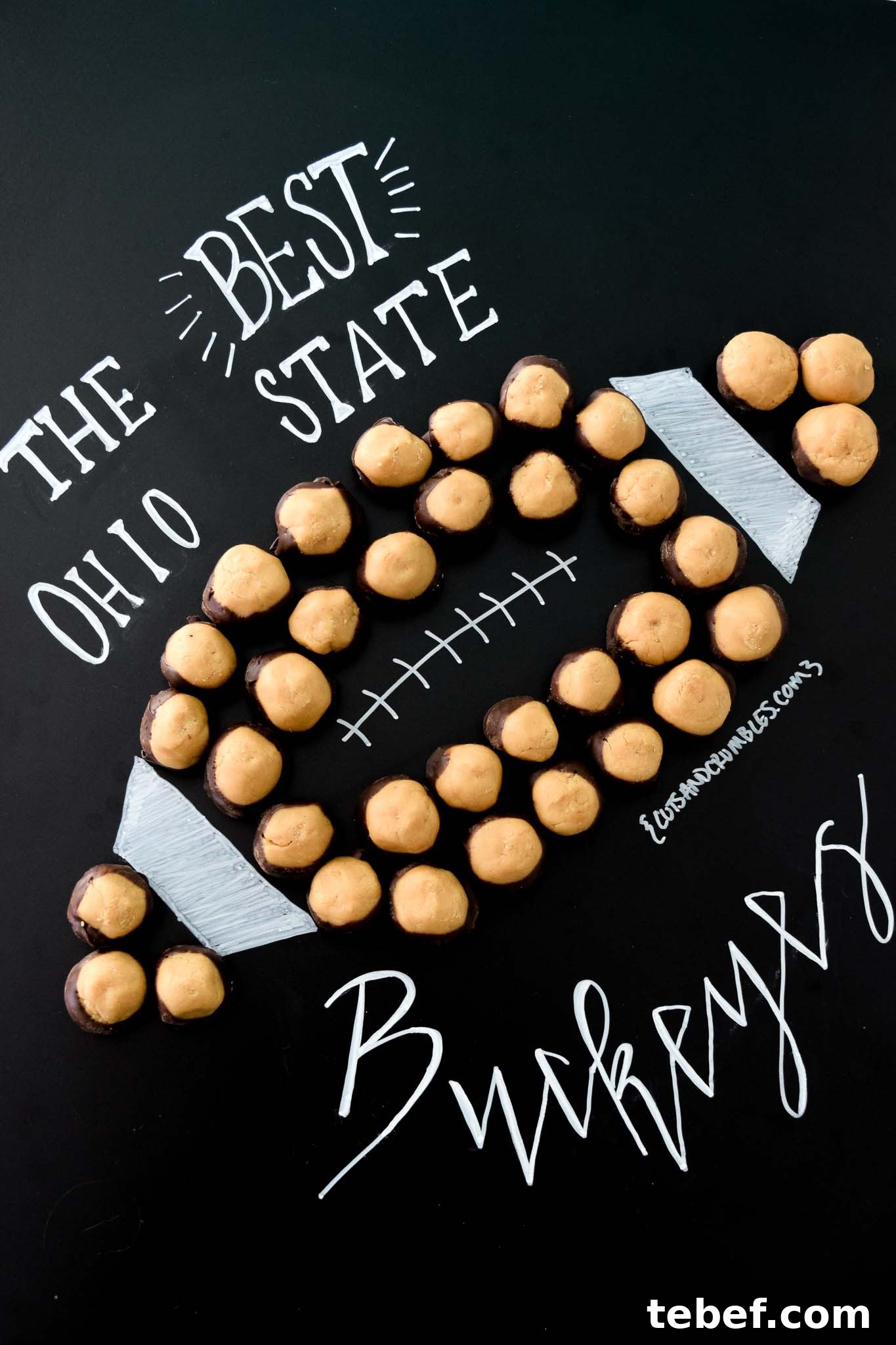 The Best Ohio State Buckeyes placed in shape of a football with title written on chalkboard