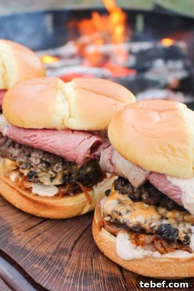 Pizza Smashburger Recipe: Crispy Beef Patty with Melty Pizza Toppings 11 Three Steakhouse Smash Burger lined up and ready to serve.