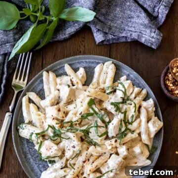 Creamy Lemon Chicken Pasta Recipe with Garlic and Parmesan 2 creamy lemon chicken pasta on a plate, top shot