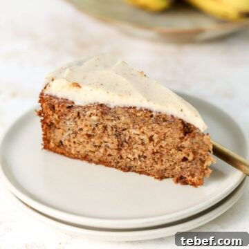 Moist Banana Olive Oil Cake Recipe for Perfect Homemade Dessert 15 A slice of banana cake on a stack of two plates.