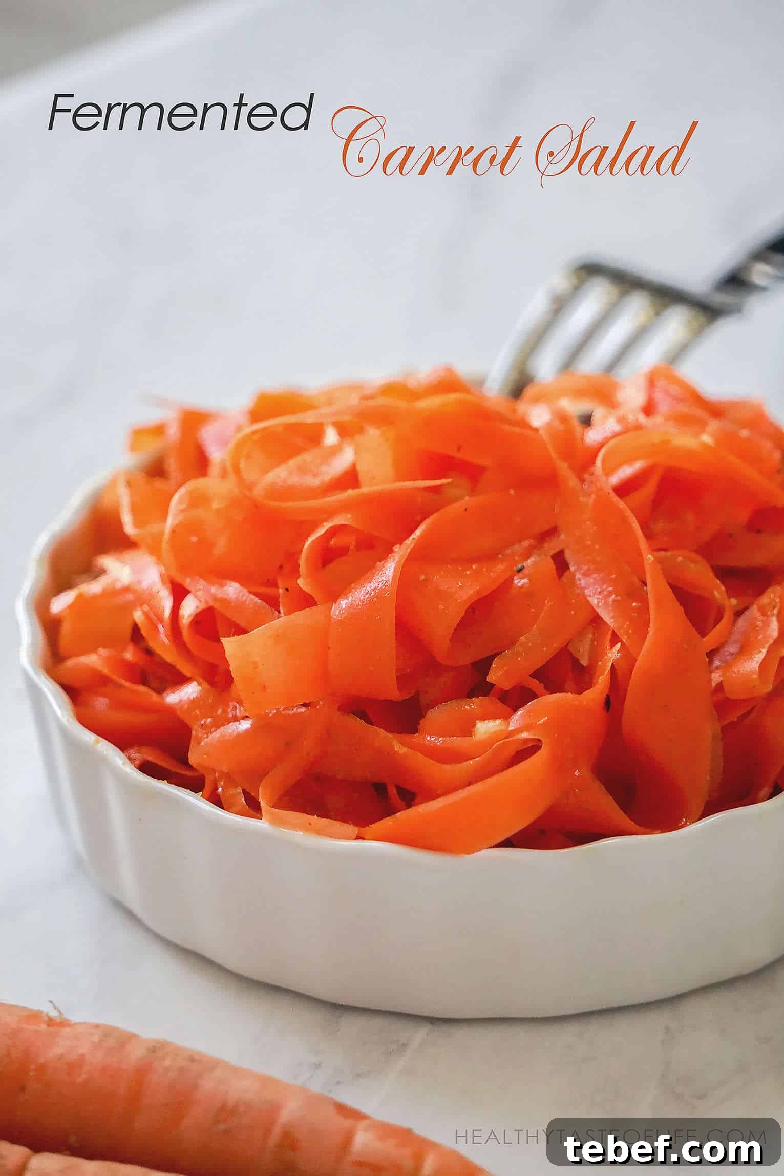 Tangy Fermented Shaved Carrot Salad Recipe for Gut Health 2 Fermented Carrot Salad made with fermented shaved carrots and a mix of spices.