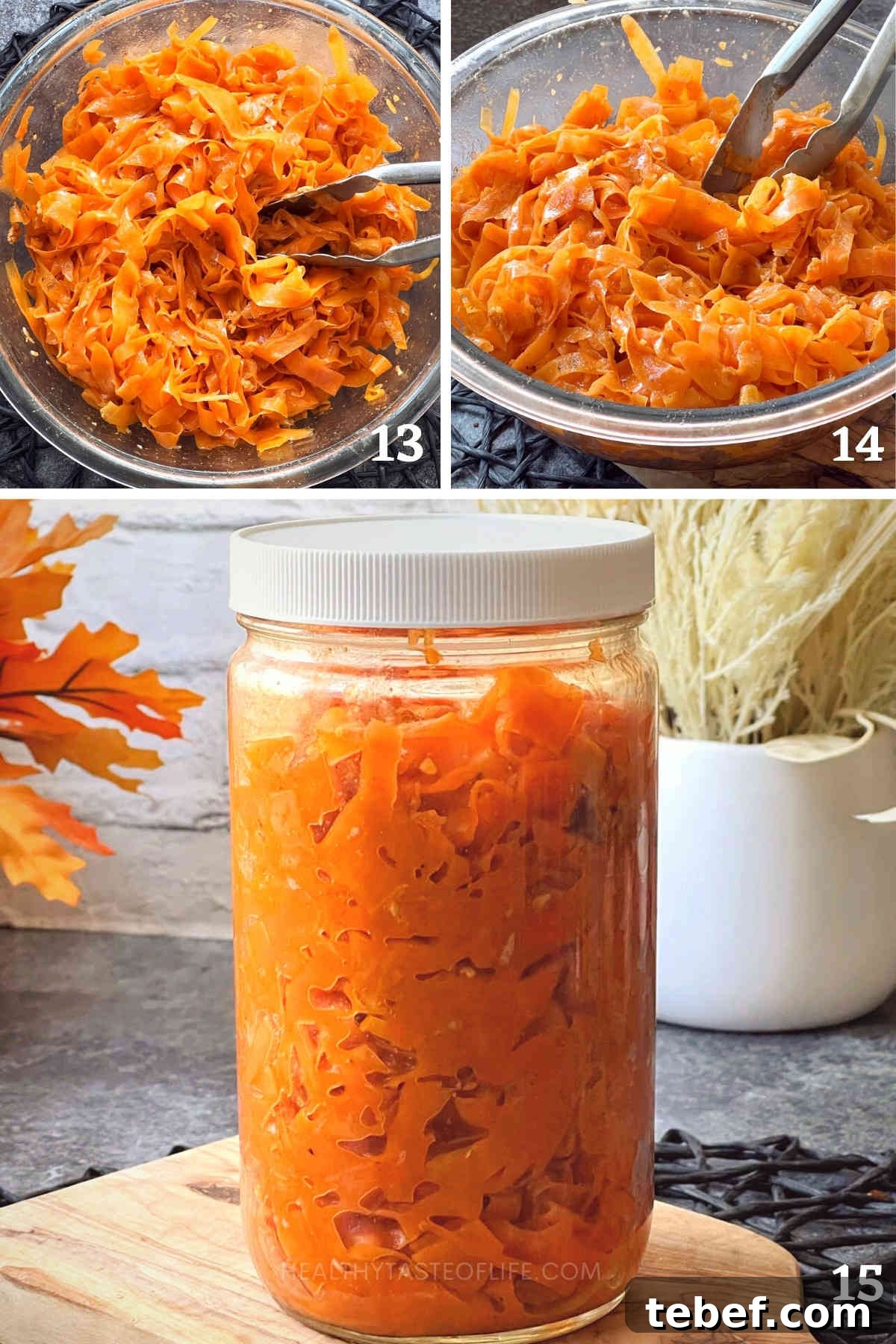 Tangy Fermented Shaved Carrot Salad Recipe for Gut Health 7 Mixing the shaved carrot salad and storing in a jar.