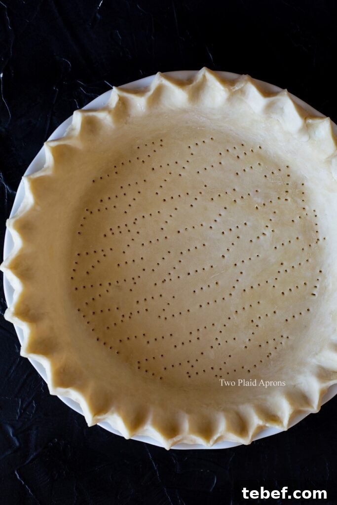 Top down view of pie crust before baking.