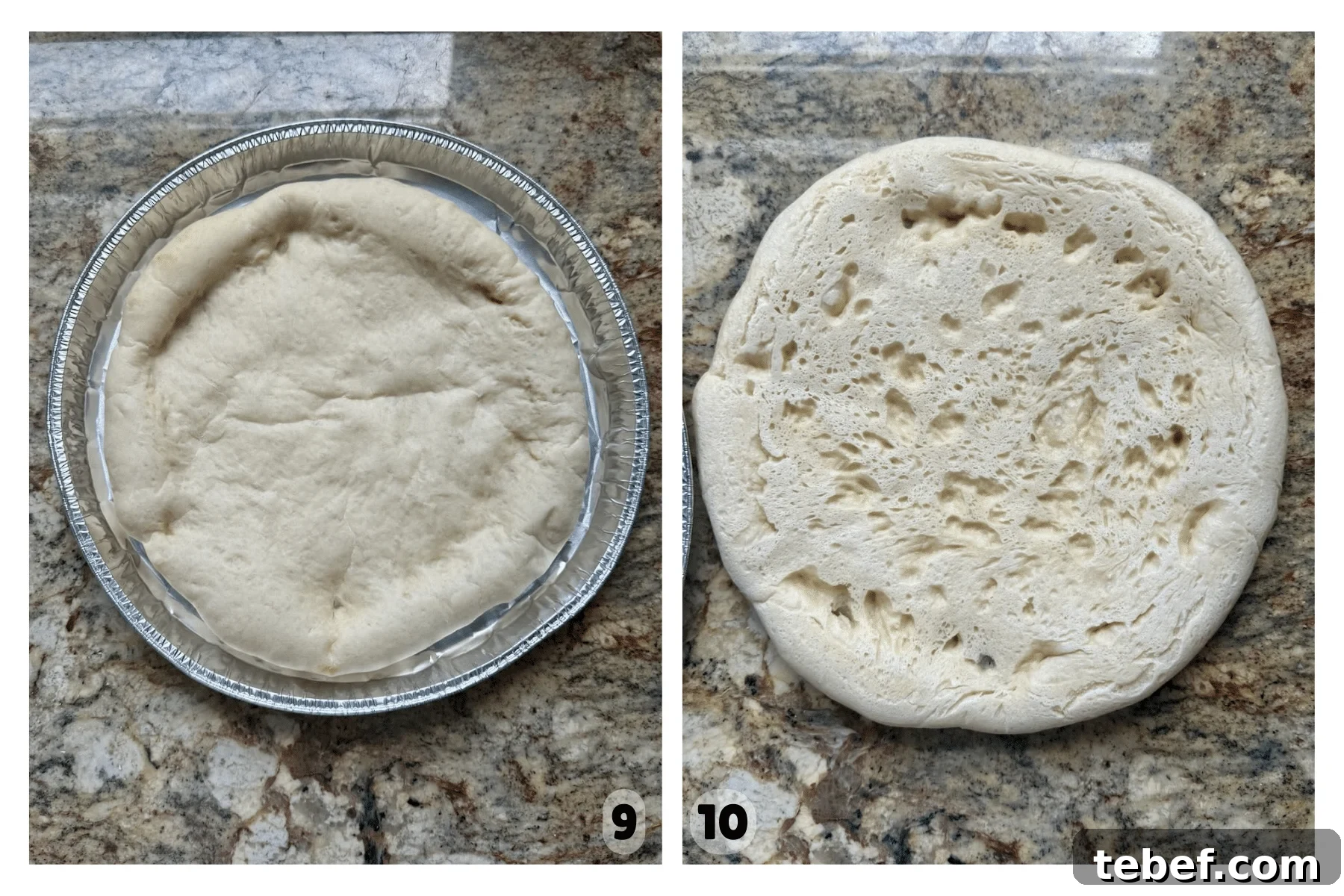 How to Bake Frozen Pizza for Crispy, Restaurant-Style Results 7 Two images show a par-baked pizza crust that looks very pale, but solid.