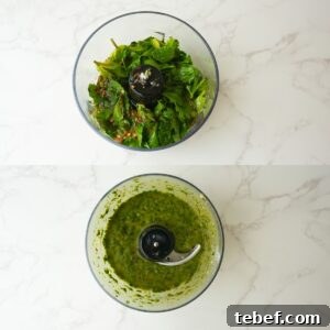 Garlic Herb Lamb Chops with Crispy Seared Edges 7 Mint chimichurri blending in a food processor.