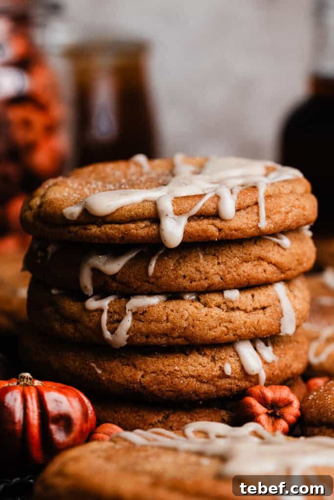 Chewy Pumpkin Cookies with Maple Glaze Recipe 11 A stack of chewy pumpkin cookies.