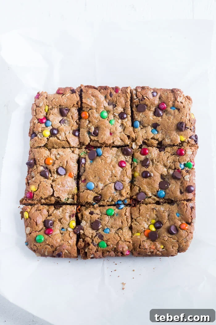 Flourless Monster Cookie Bars with M&M and Oats 3 monster cookie bars