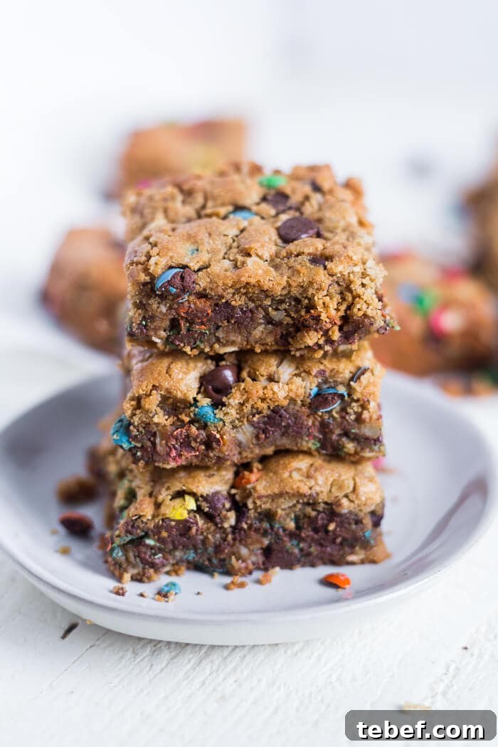 Flourless Monster Cookie Bars with M&M and Oats 5 monster cookie bar recipe