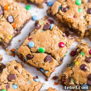 Flourless Monster Cookie Bars with M&M and Oats 6 no flour monster cookie bars