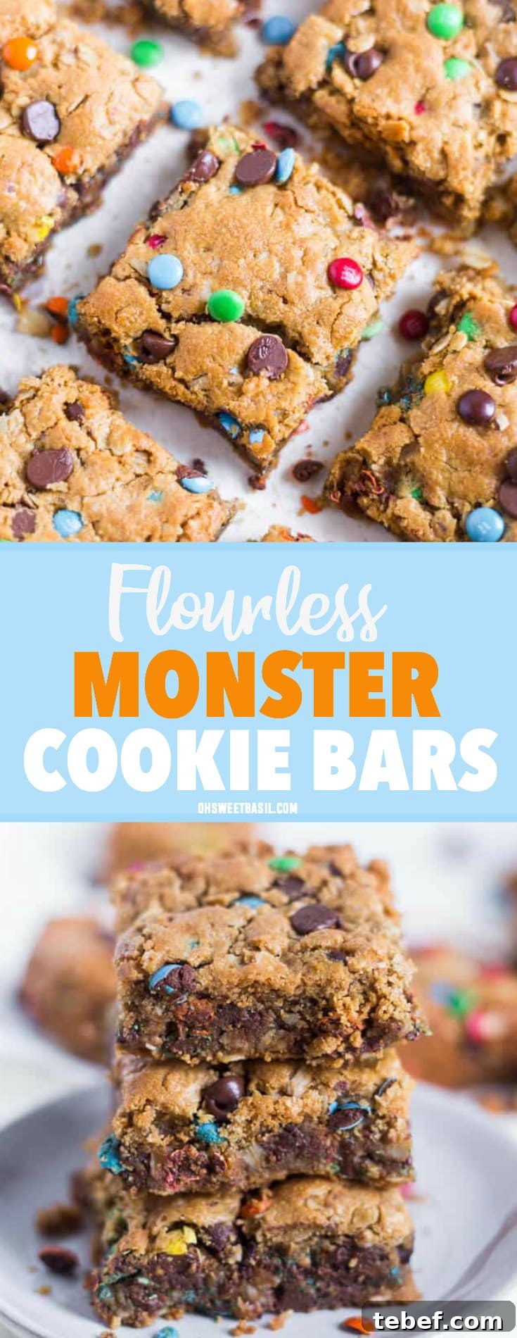 Flourless Monster Cookie Bars with M&M and Oats 7 A batch of flourless monster cookie bars